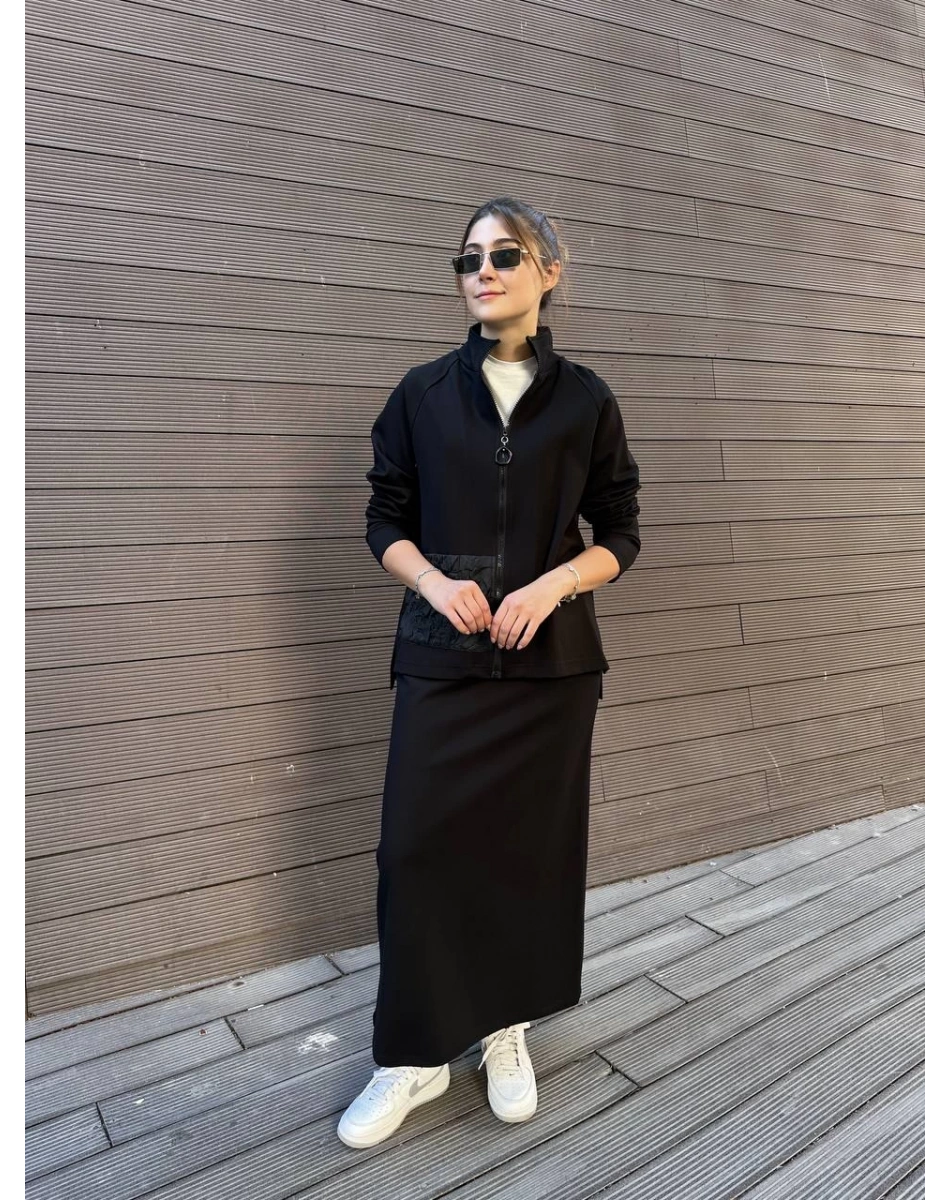 Ceremony 6925 Siyah Önü Fermuarlı Etekli Takım