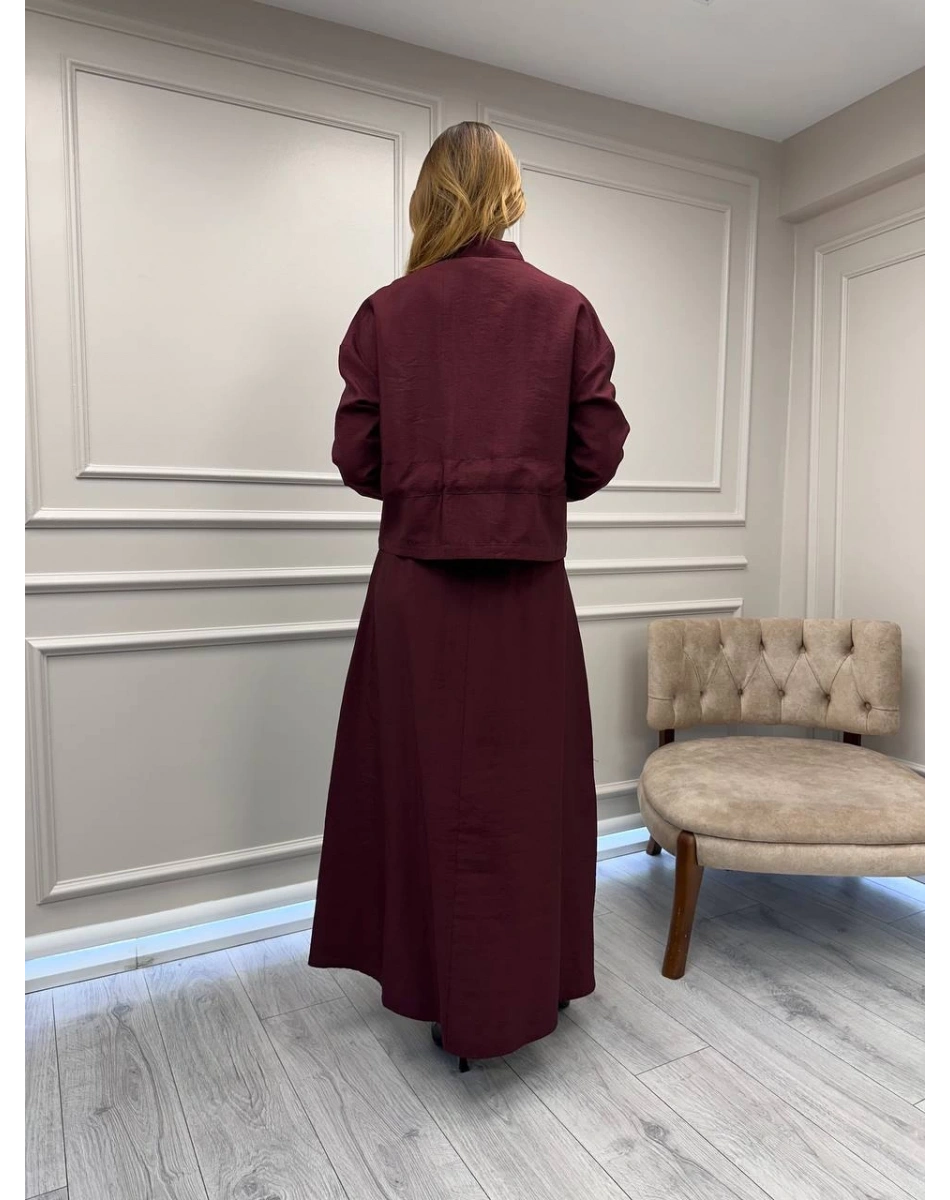 Ceremony 6930 Mürdüm Ceketi Kafes Detaylı Eteğin Yanları Düğme Detaylı Takım