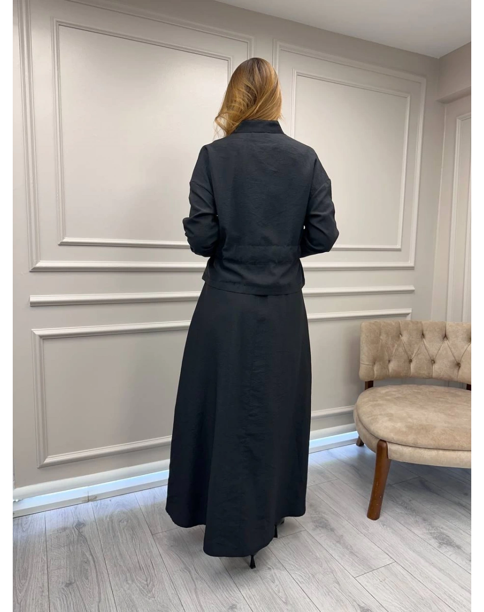 Ceremony 6930 Siyah Ceketi Kafes Detaylı Eteğin Yanları Düğme Detaylı Takım