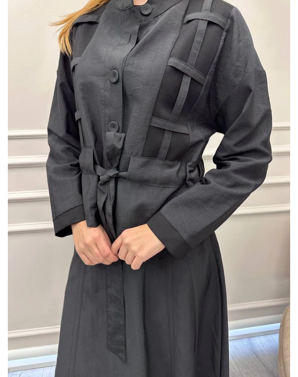 Ceremony 6930 Siyah Ceketi Kafes Detaylı Eteğin Yanları Düğme Detaylı Takım