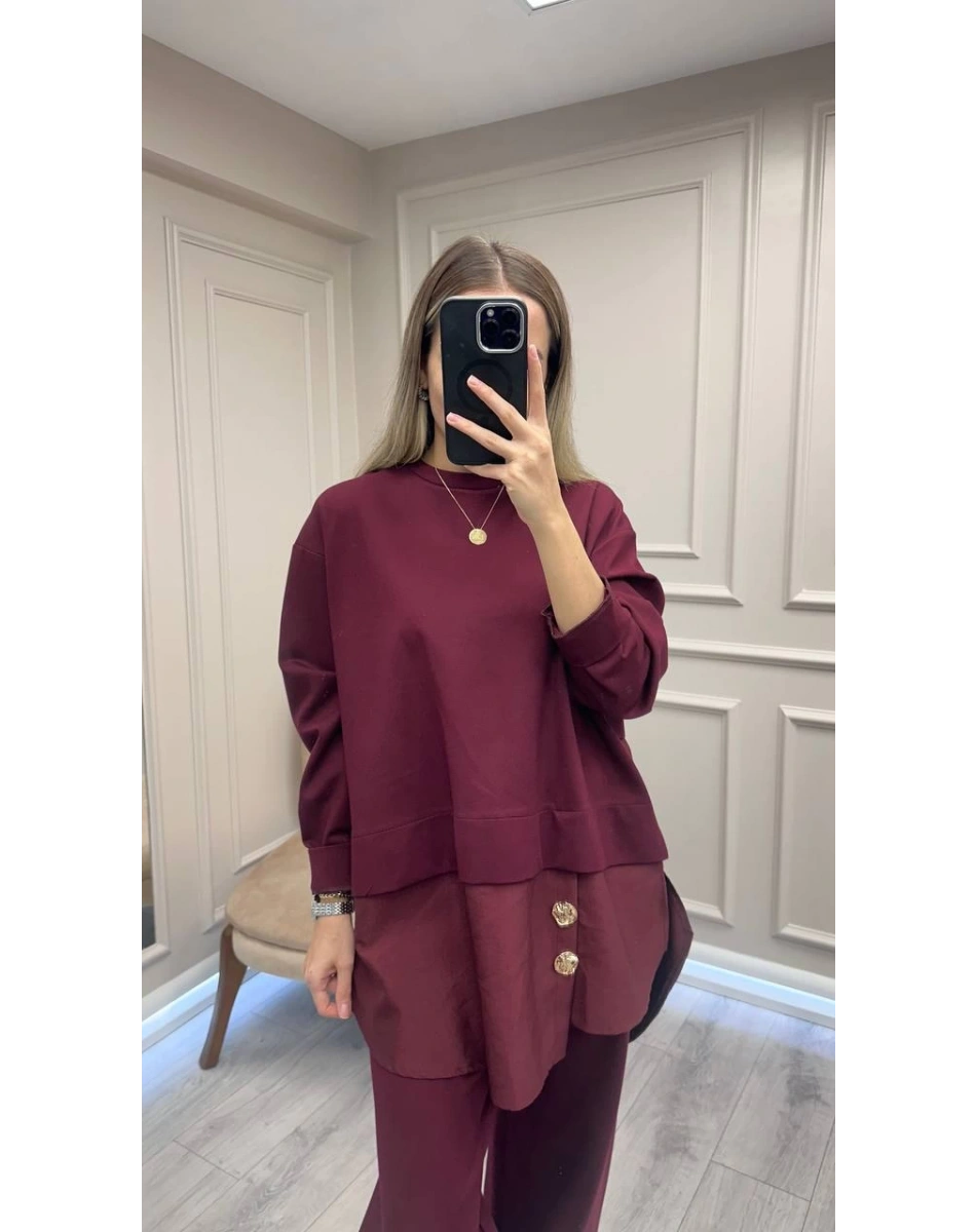 Ceremony 6931 Bordo Önü Gold Düğme Detaylı Takım