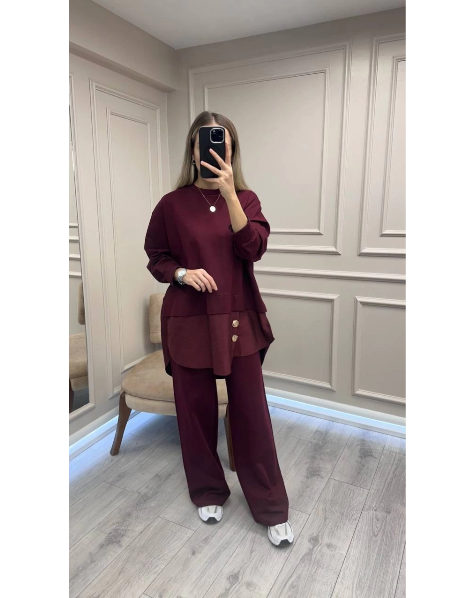 Ceremony 6931 Bordo Önü Gold Düğme Detaylı Takım