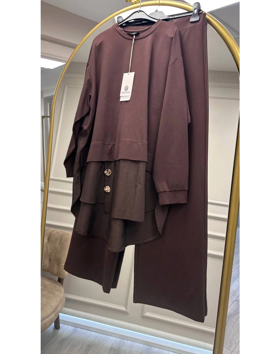 Ceremony 6931 Kahverengi Önü Gold Düğme Detaylı Takım