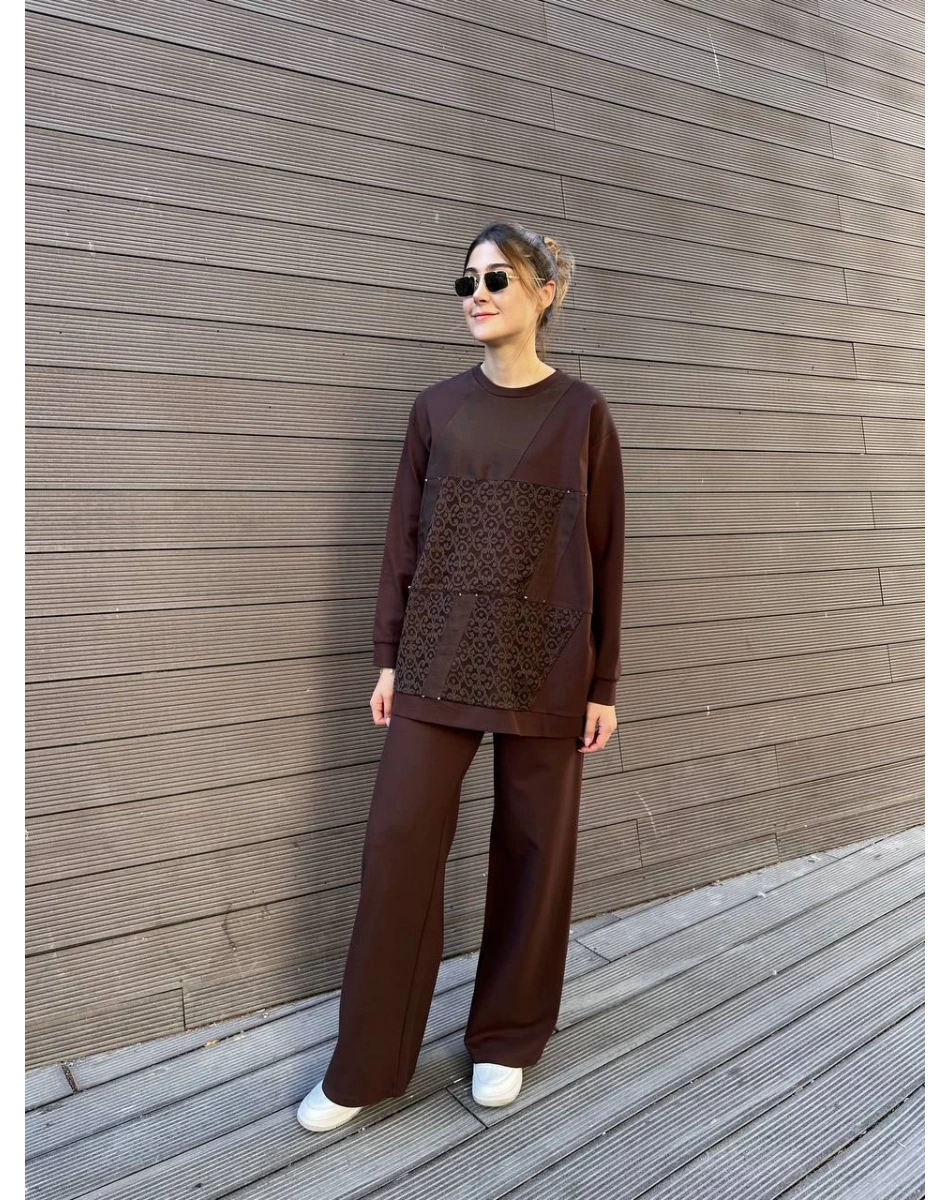 Ceremony 6932 Kahverengi Dantel Detaylı İkili Takım