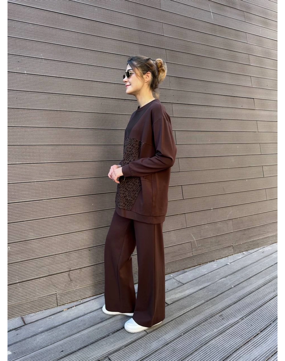 Ceremony 6932 Kahverengi Dantel Detaylı İkili Takım