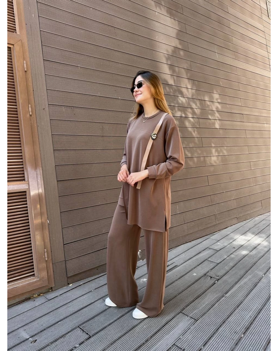 Ceremony 6933 Kahverengi Tek Omzu Deri Ve Aksesuar Detaylı Takım