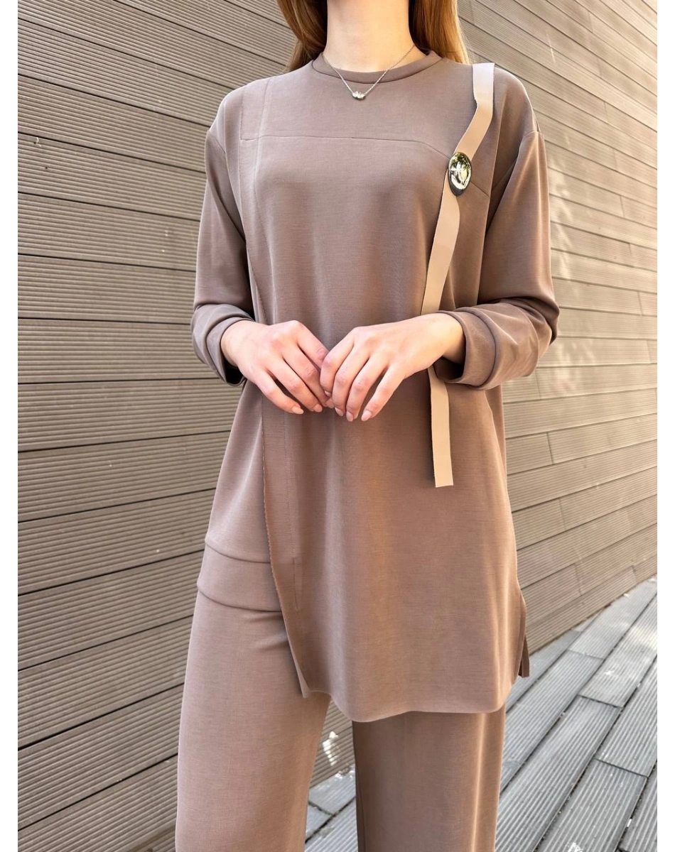 Ceremony 6933 Kahverengi Tek Omzu Deri Ve Aksesuar Detaylı Takım