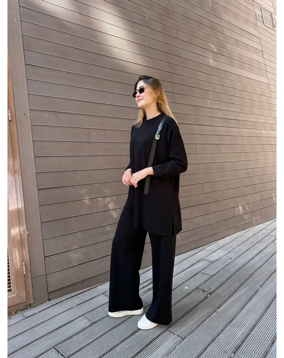 Ceremony 6933 Siyah Tek Omzu Deri Ve Aksesuar Detaylı Takım