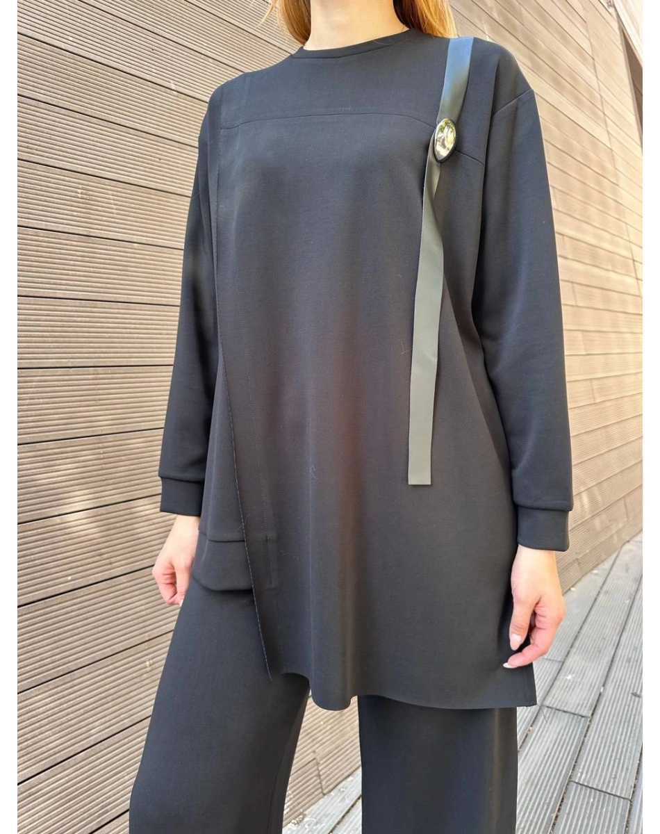 Ceremony 6933 Siyah Tek Omzu Deri Ve Aksesuar Detaylı Takım