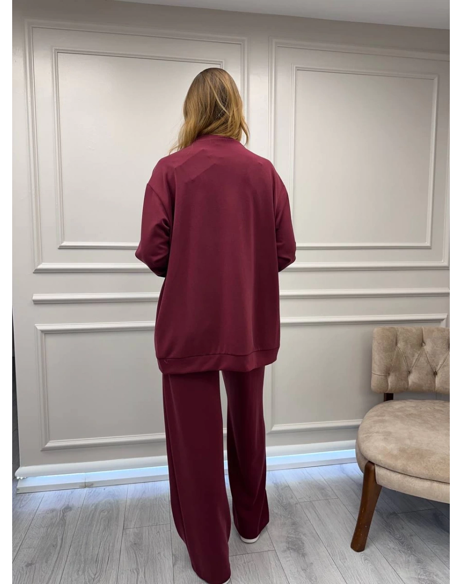 Ceremony 6947 Bordo Kanguru Cepli Taş İşlemeli Takım