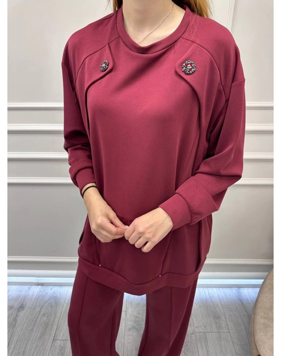 Ceremony 6947 Bordo Kanguru Cepli Taş İşlemeli Takım