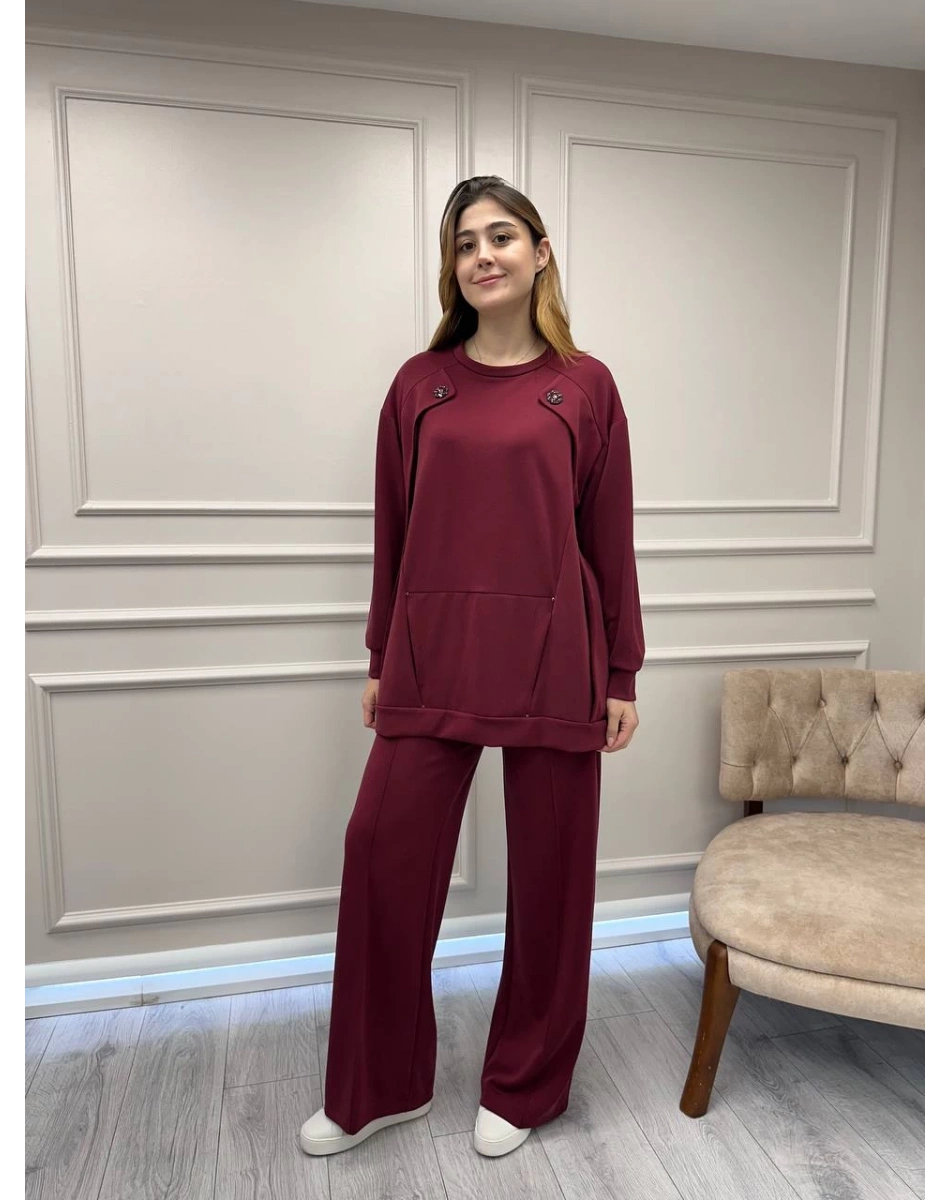 Ceremony 6947 Bordo Kanguru Cepli Taş İşlemeli Takım