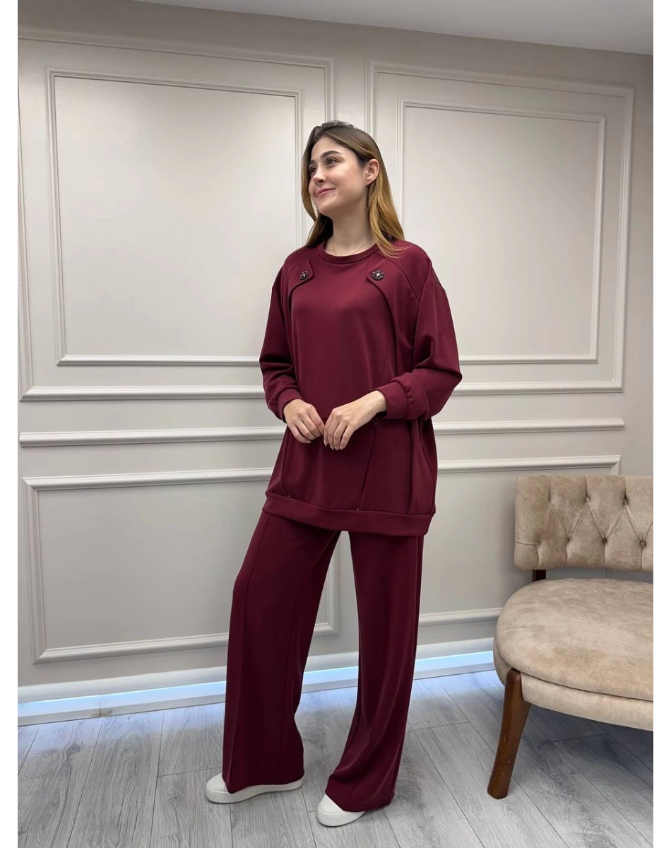 Ceremony 6947 Bordo Kanguru Cepli Taş İşlemeli Takım