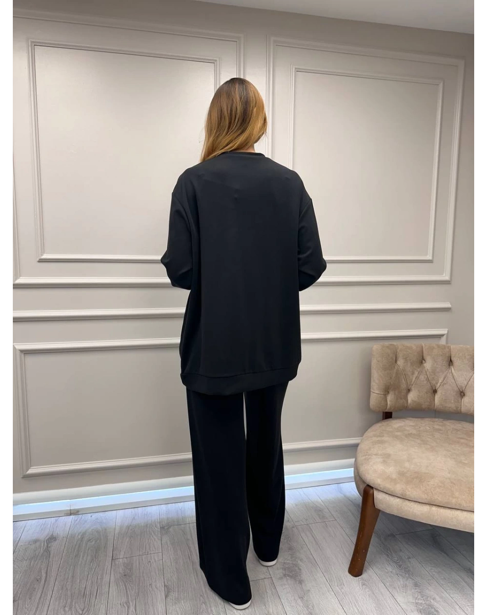 Ceremony 6947 Siyah Kanguru Cepli Taş İşlemeli Takım