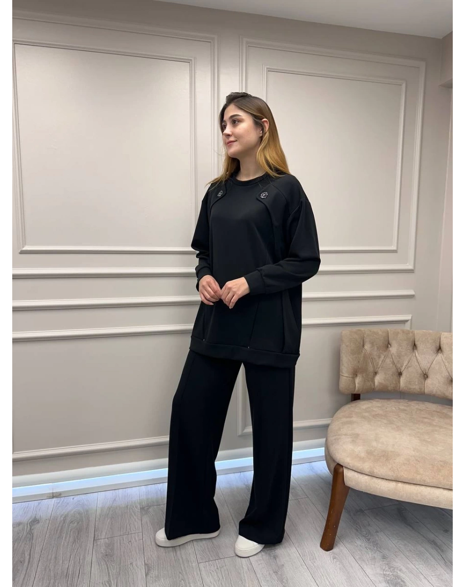 Ceremony 6947 Siyah Kanguru Cepli Taş İşlemeli Takım