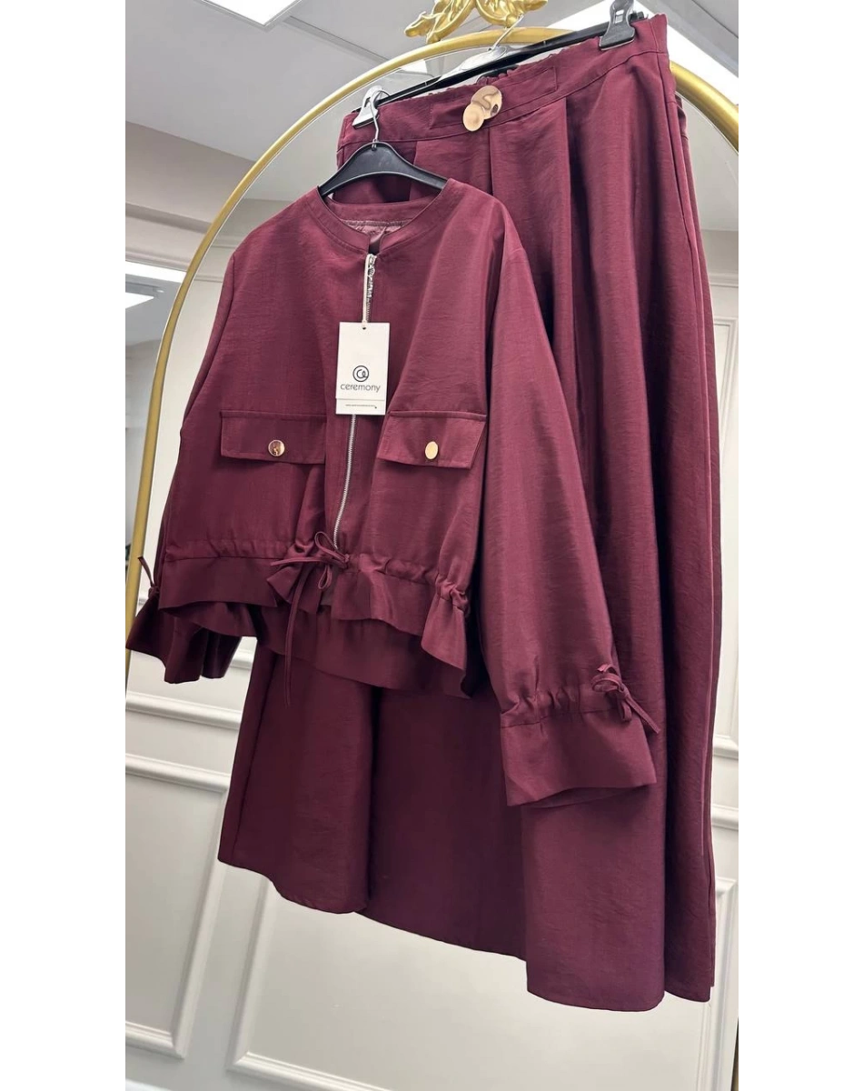 Ceremony 6950 Bordo Eteği Toka Detaylı Takım