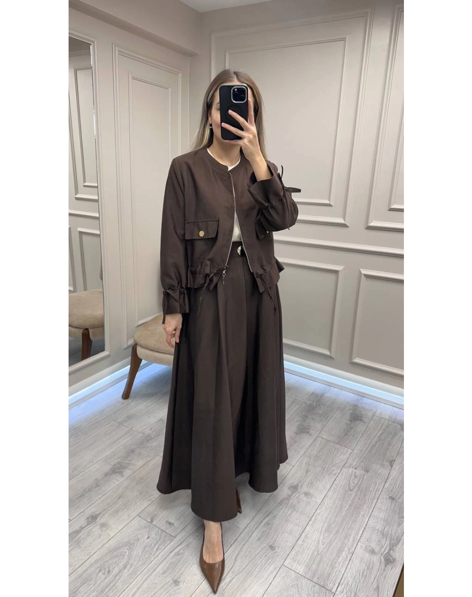 Ceremony 6950 Kahverengi Eteği Toka Detaylı Takım