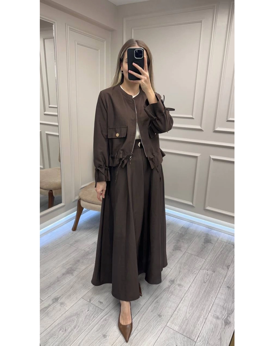 Ceremony 6950 Kahverengi Eteği Toka Detaylı Takım