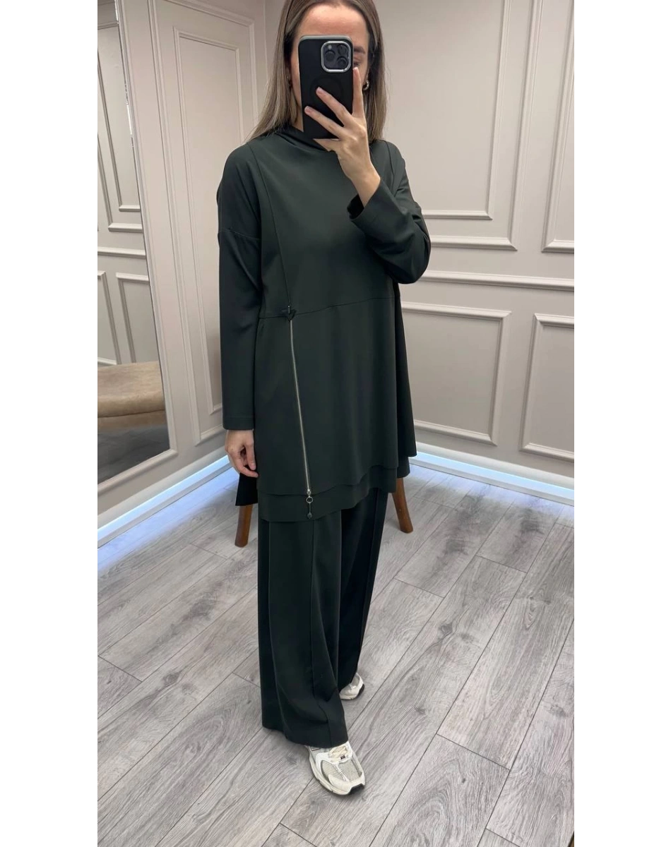 Ceremony 6955 Yeşil Önden Fermuar Detaylı Takım