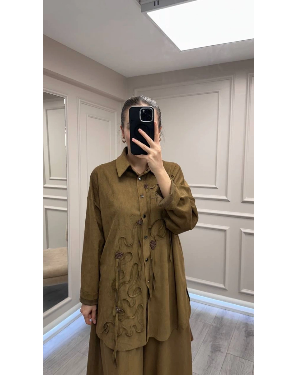 Ceremony 6957 Haki Nakışlı Pantolonlu Takım