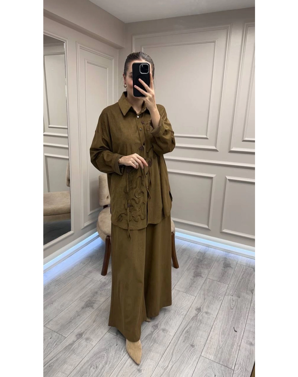 Ceremony 6957 Haki Nakışlı Pantolonlu Takım