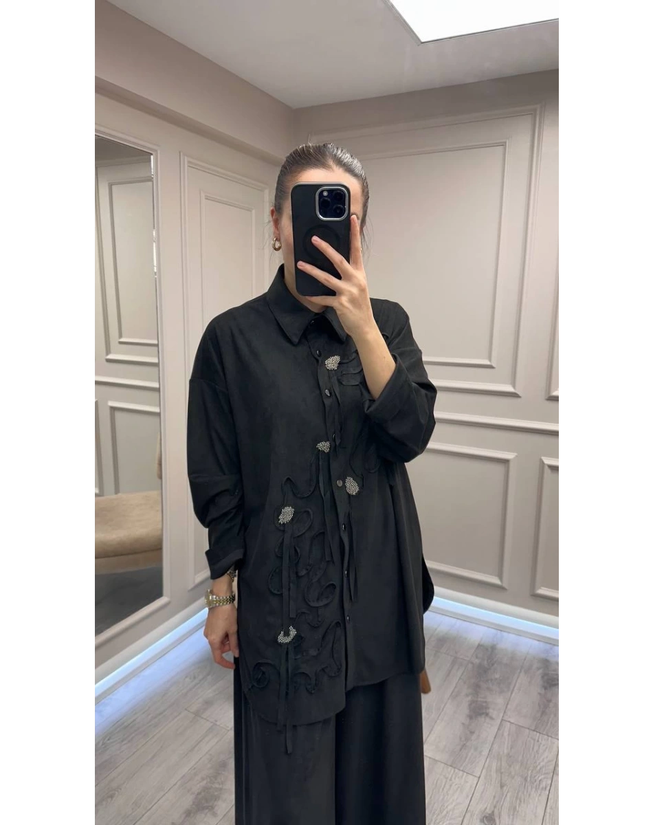 Ceremony 6957 Siyah Nakışlı Pantolonlu Takım