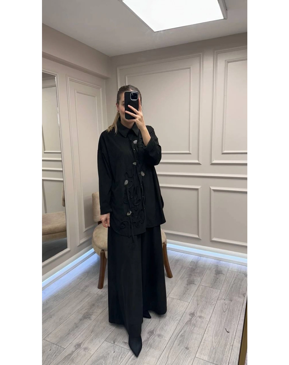 Ceremony 6957 Siyah Nakışlı Pantolonlu Takım