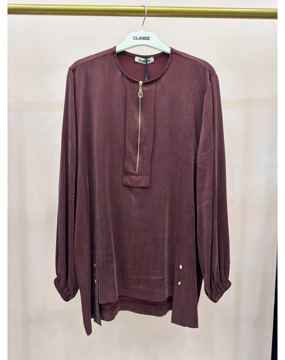 Clande CL25023000 Bordo Önü Fermuarlı Bluz