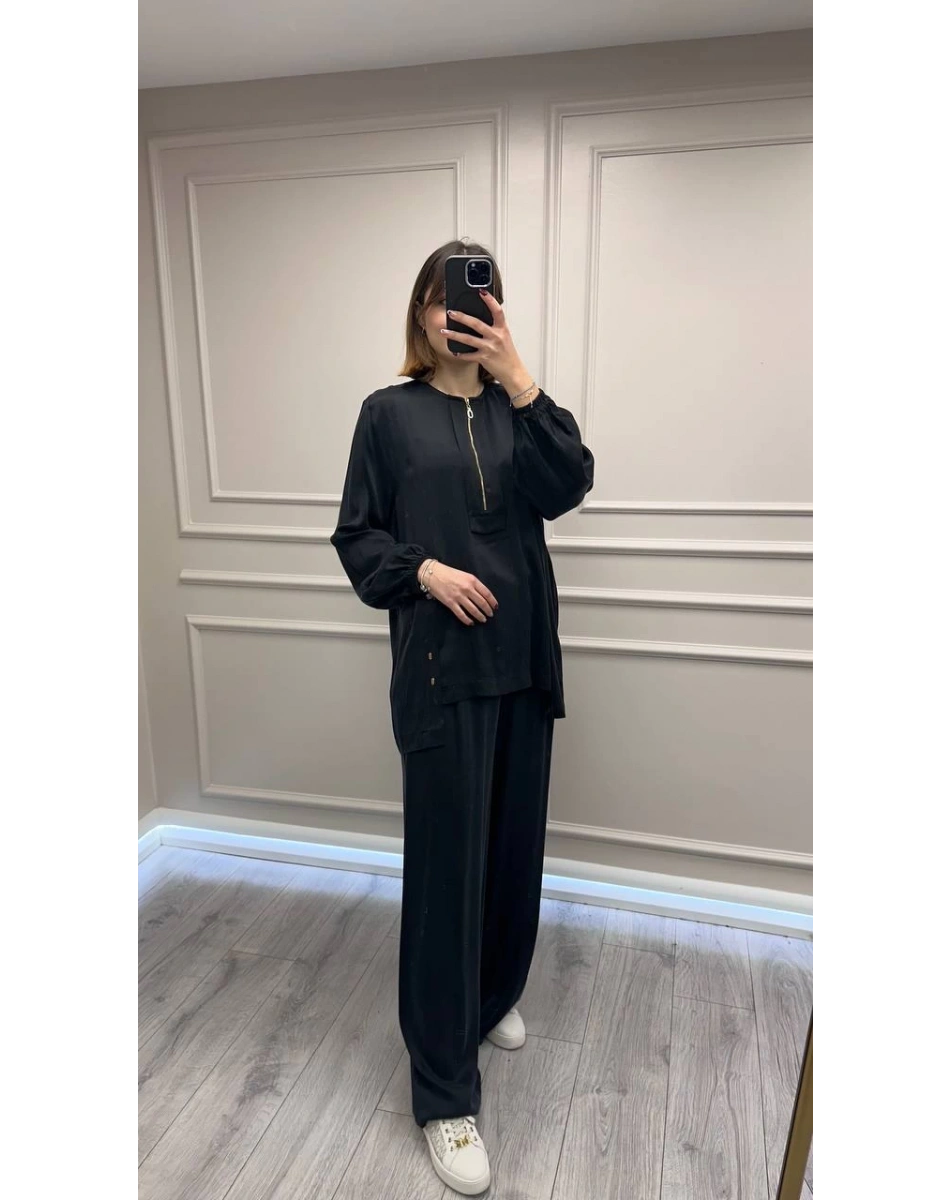 Clande CL25023000 Siyah Önü Fermuarlı Bluz