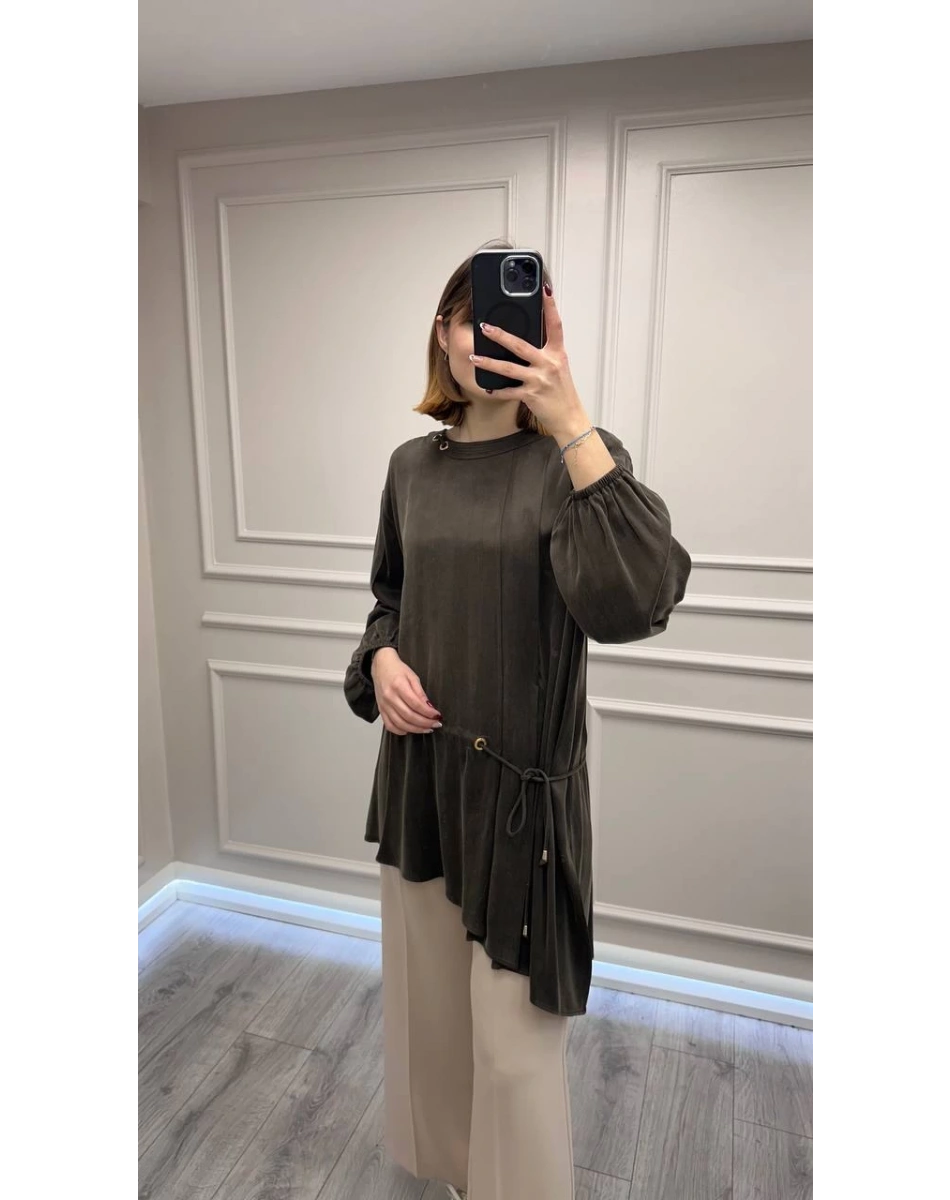 Clande CL25023001 Kahverengi Yanı Detaylı Bluz