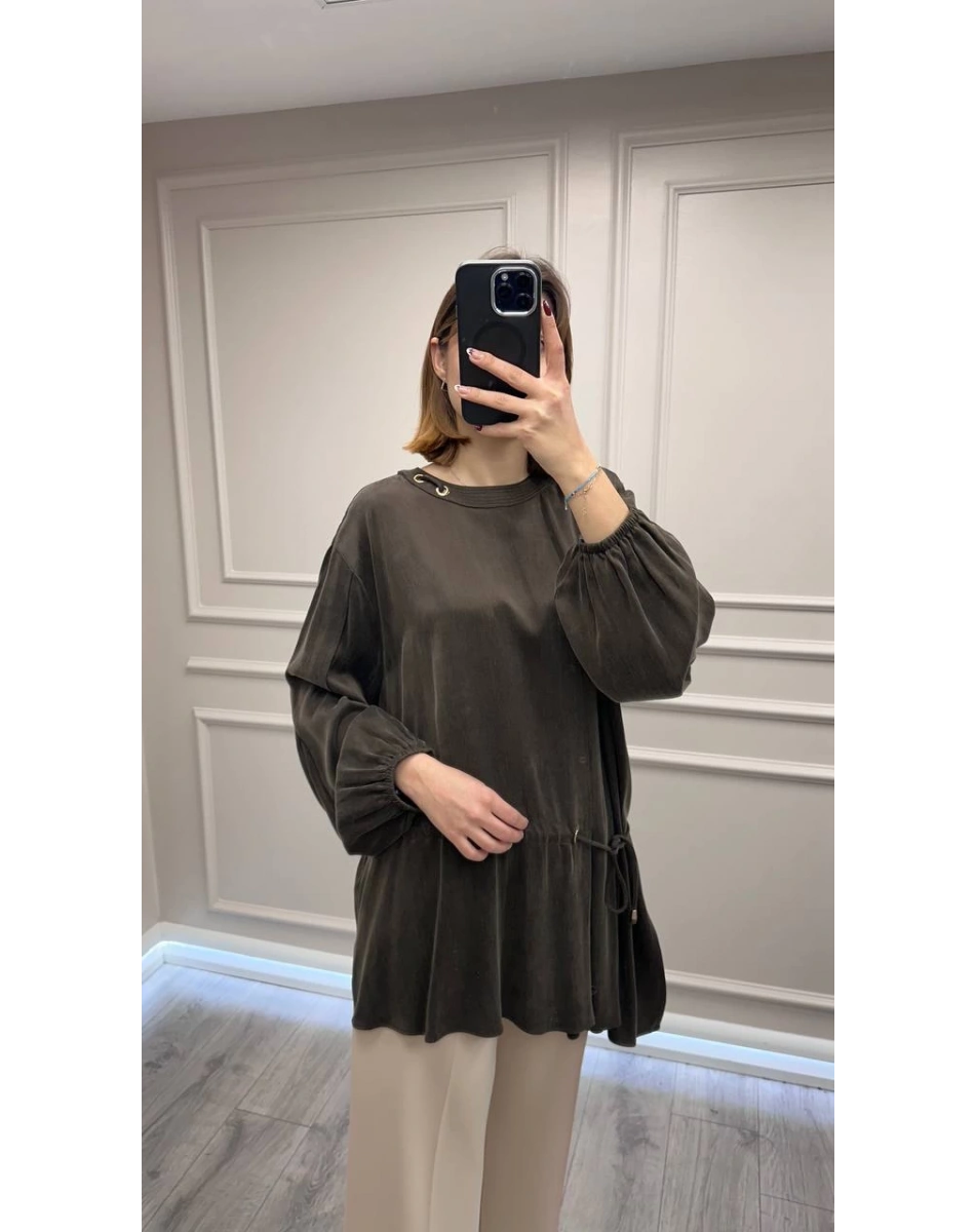 Clande CL25023001 Kahverengi Yanı Detaylı Bluz