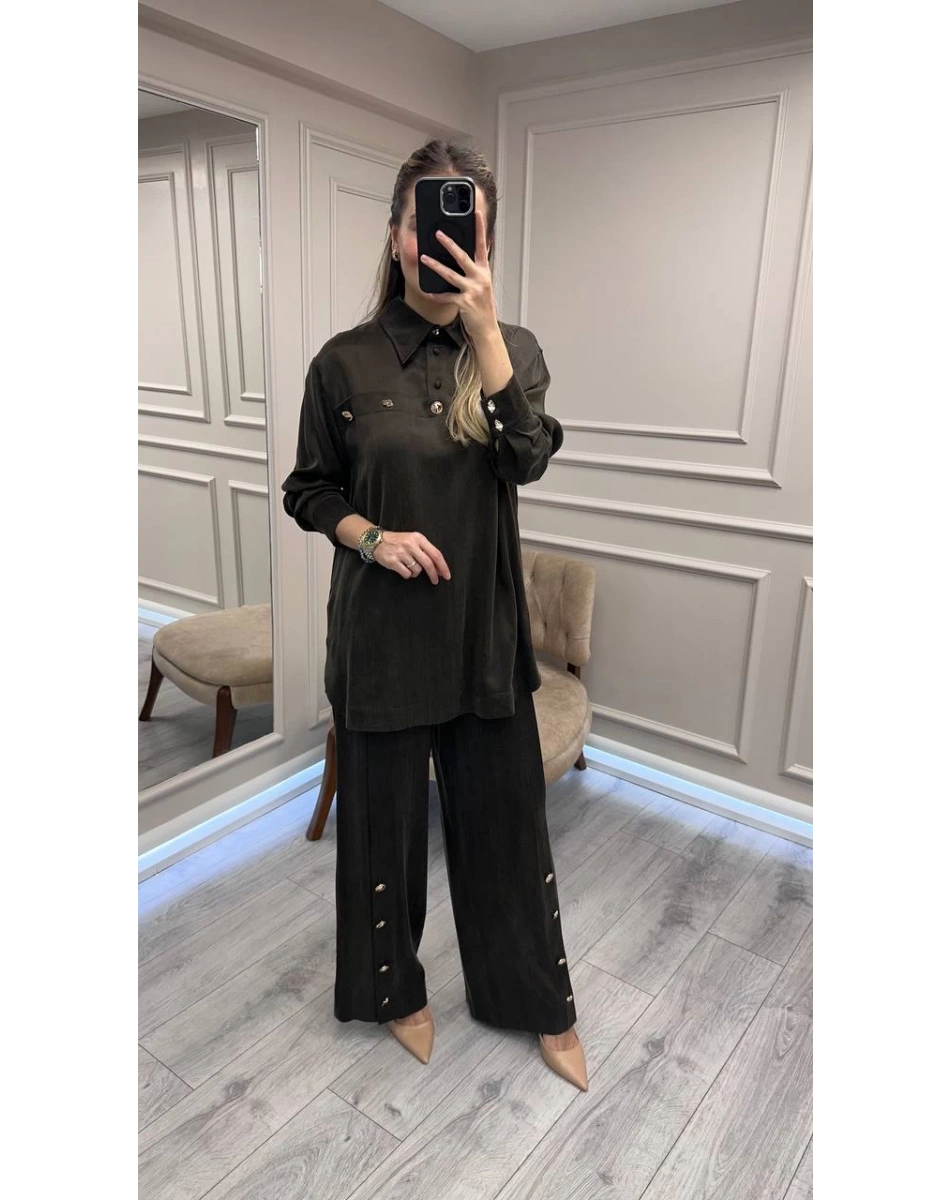 Clande CL25023004 Kahve Düğme Detaylı İkili Takım