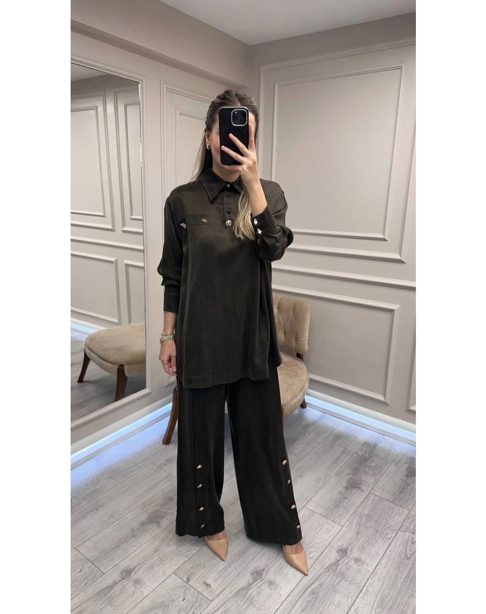 Clande CL25023004 Kahve Düğme Detaylı İkili Takım