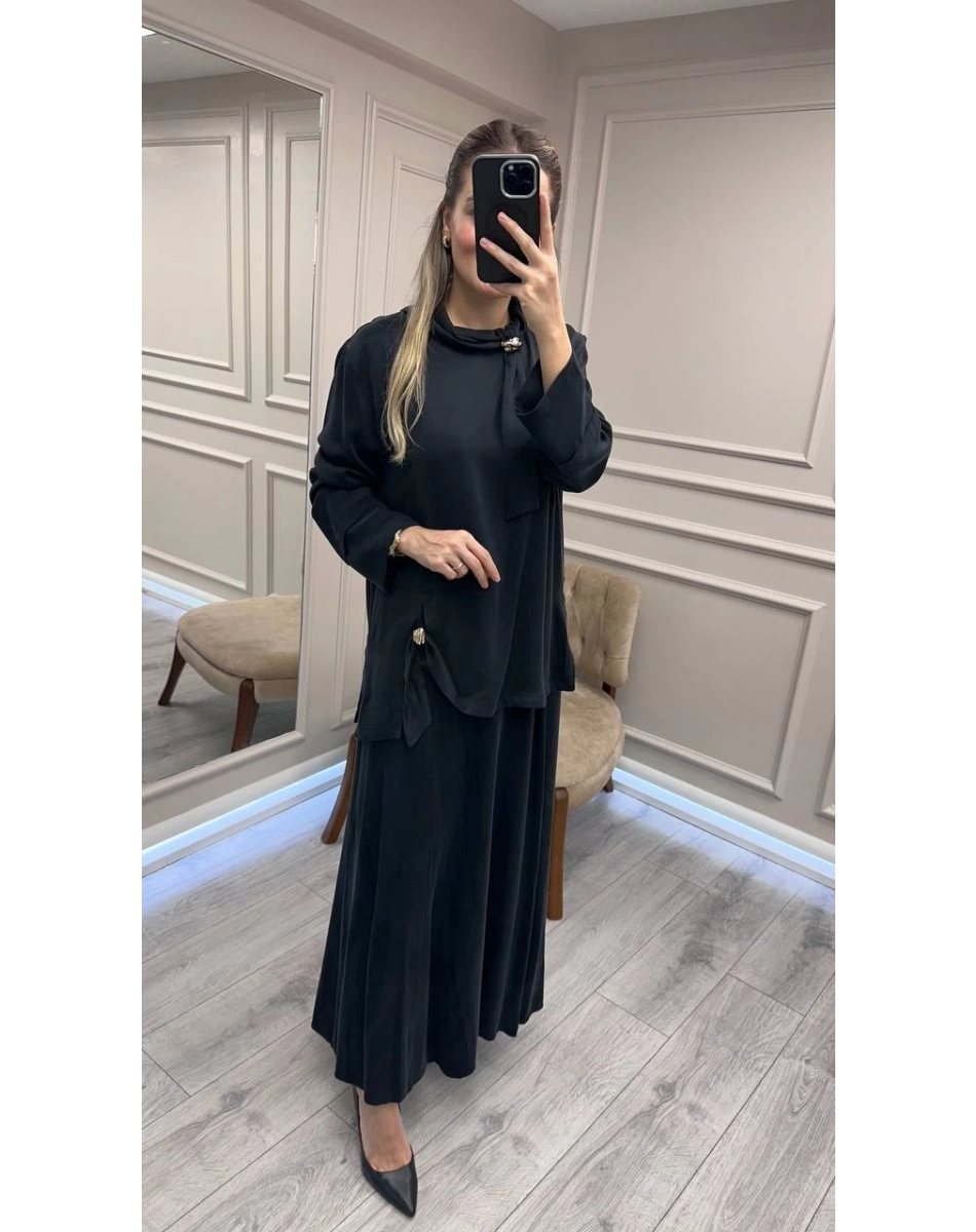 Clande CL25023014 Siyah Yaka Detaylı Etekli Takım