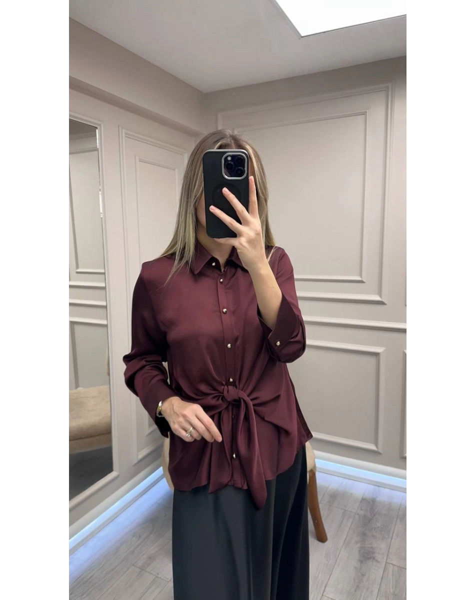 Clande CL25023015 Bordo Bağlama Detaylı Gömlek