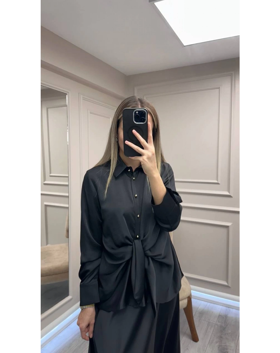 Clande CL25023015 Siyah Bağlama Detaylı Gömlek
