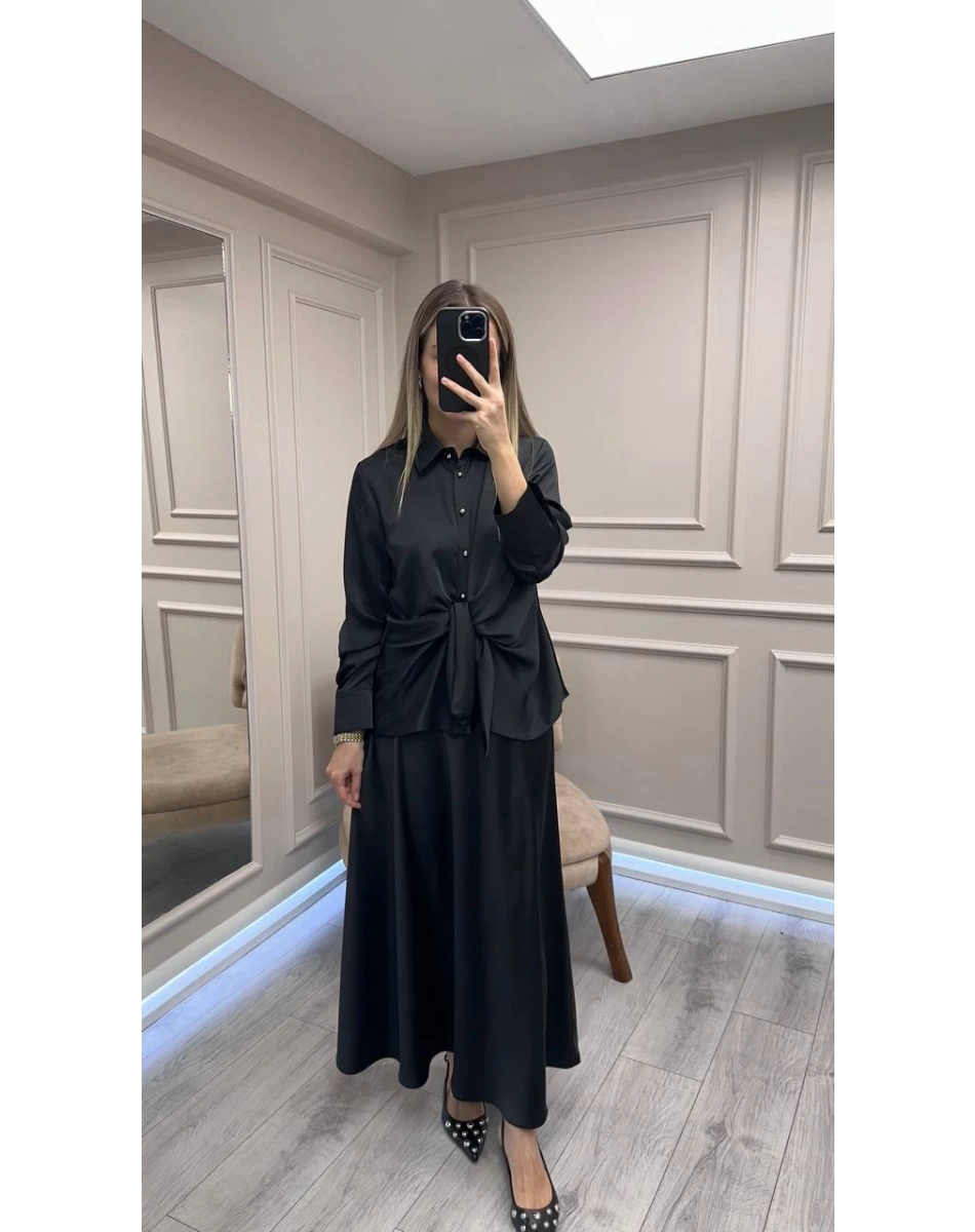 Clande CL25023015 Siyah Bağlama Detaylı Gömlek