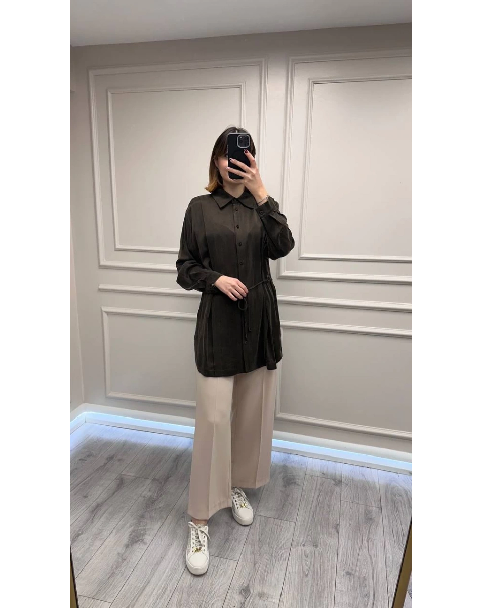 Clande CL25023019 Kahve Bağlama Detaylı Bluz