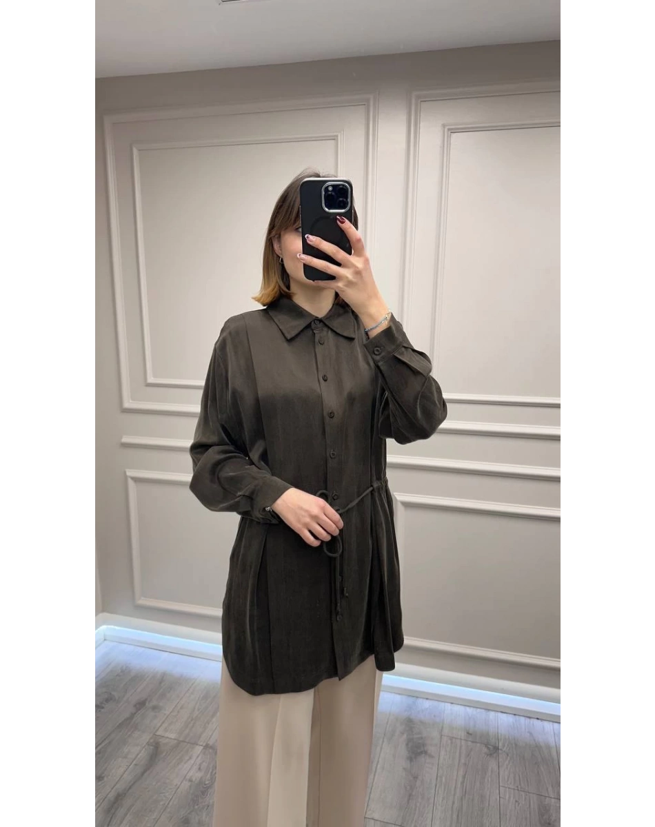 Clande CL25023019 Kahve Bağlama Detaylı Bluz