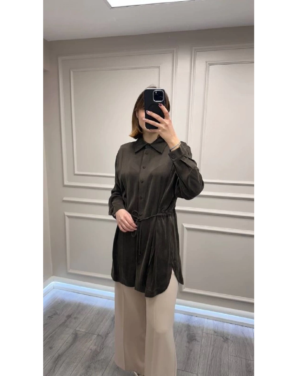 Clande CL25023019 Kahve Bağlama Detaylı Bluz