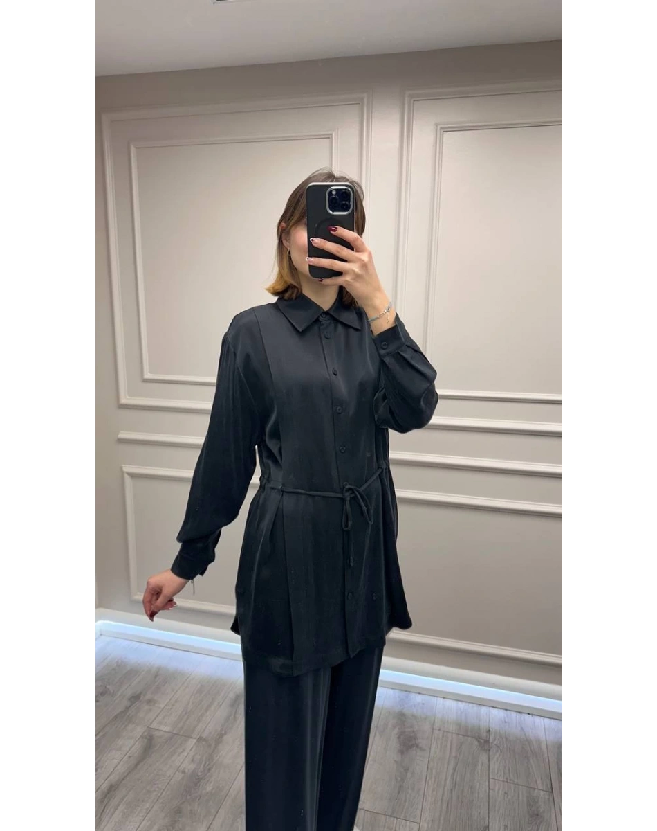 Clande CL25023019 Siyah Bağlama Detaylı Bluz