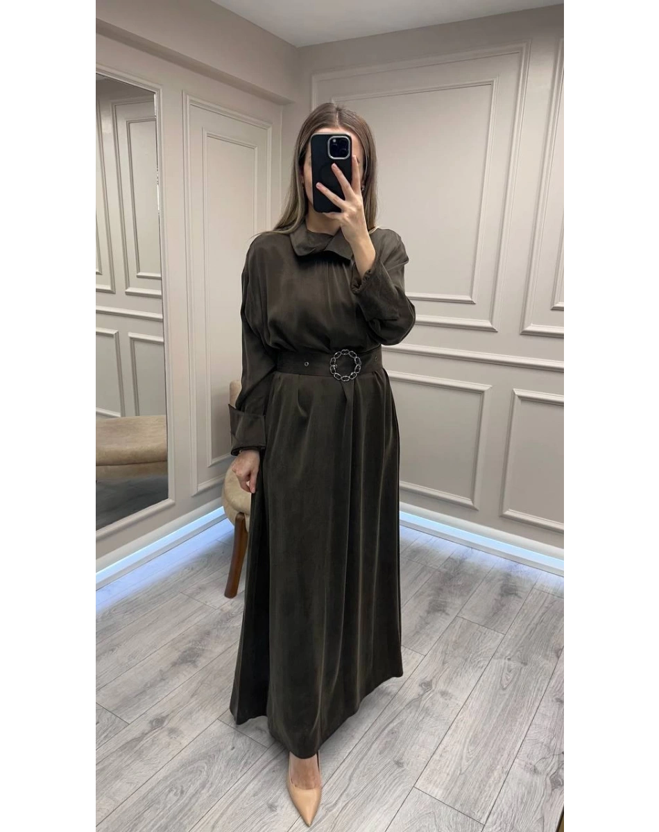 Clande CL25025001 Kahve Yaka Detaylı Elbise
