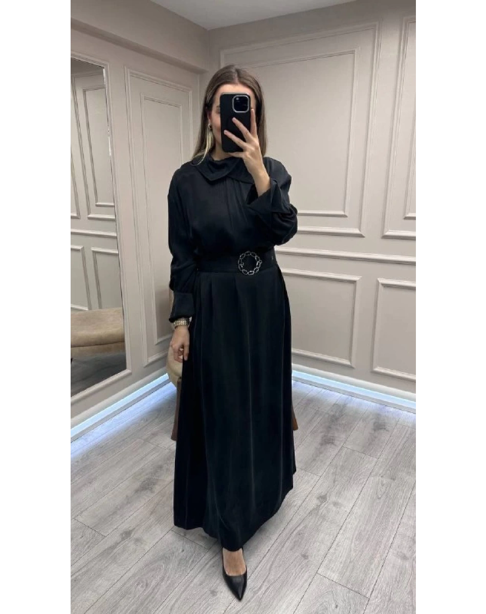 Clande CL25025001 Siyah Yaka Detaylı Elbise
