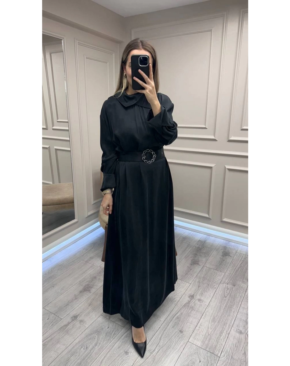 Clande CL25025001 Siyah Yaka Detaylı Elbise