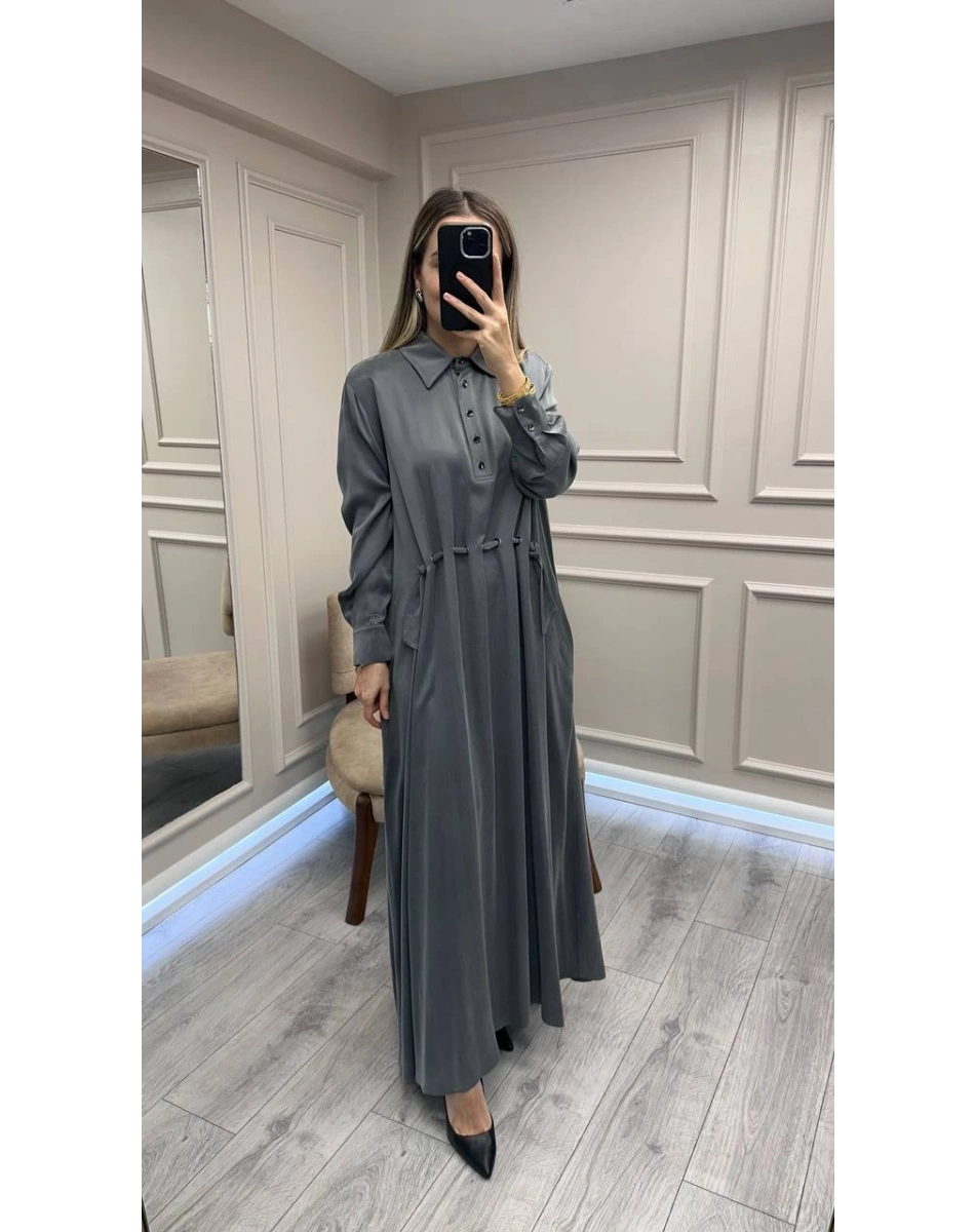 Clande CL25025007 Antrasit Bel Detaylı Elbise