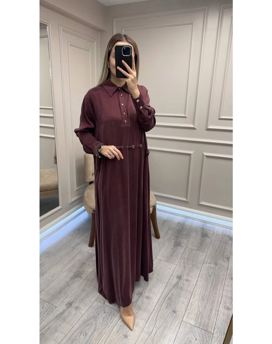 Clande CL25025007 Bordo Bel Detaylı Elbise