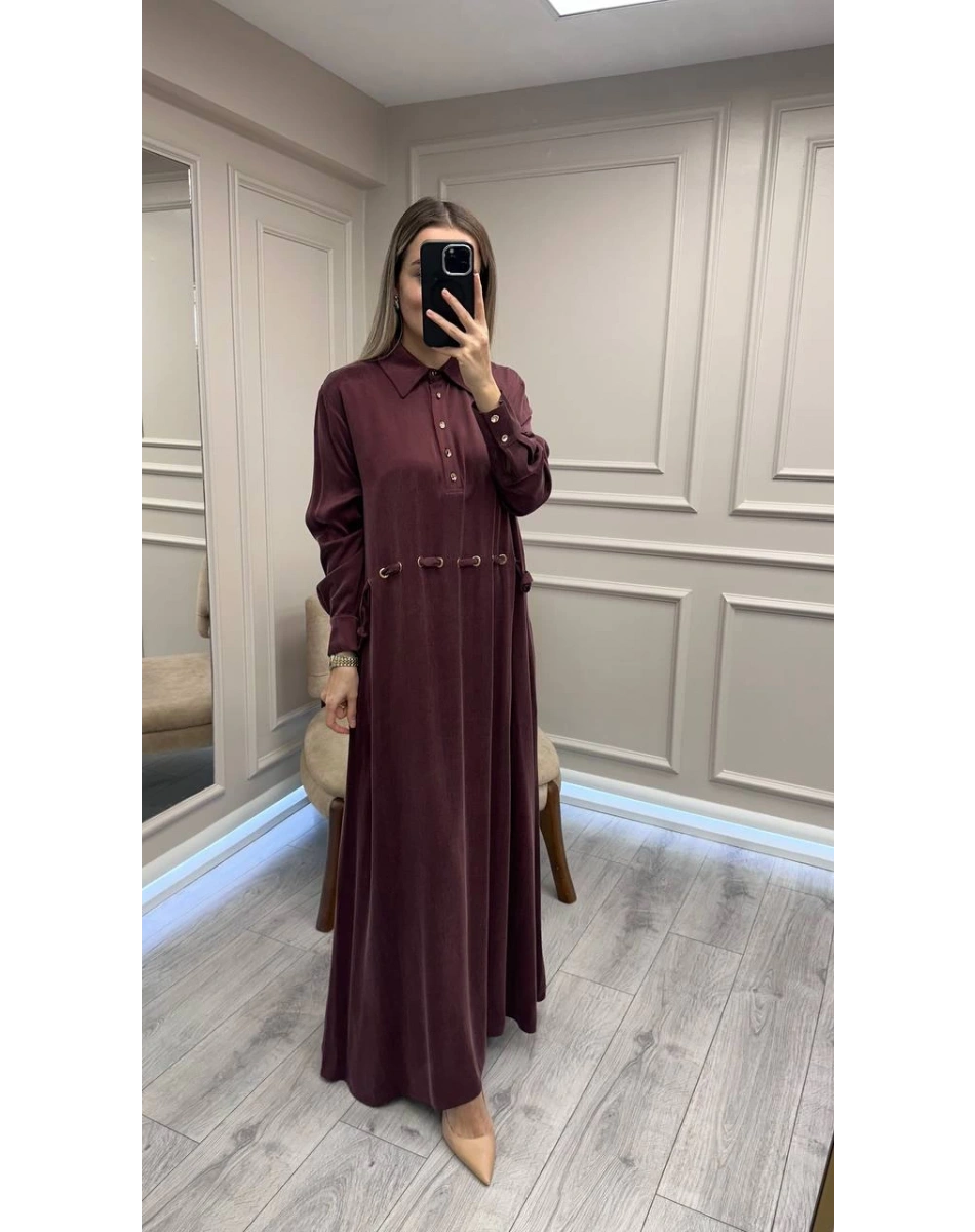 Clande CL25025007 Bordo Bel Detaylı Elbise