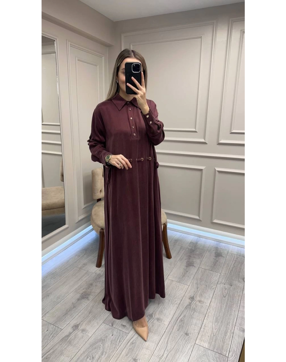 Clande CL25025007 Bordo Bel Detaylı Elbise