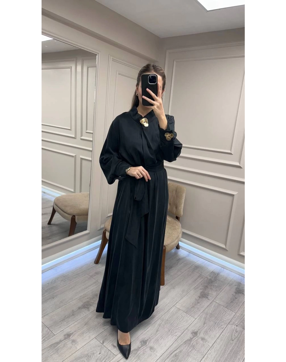 Clande CL25025011 Siyah Broş Detaylı Elbise