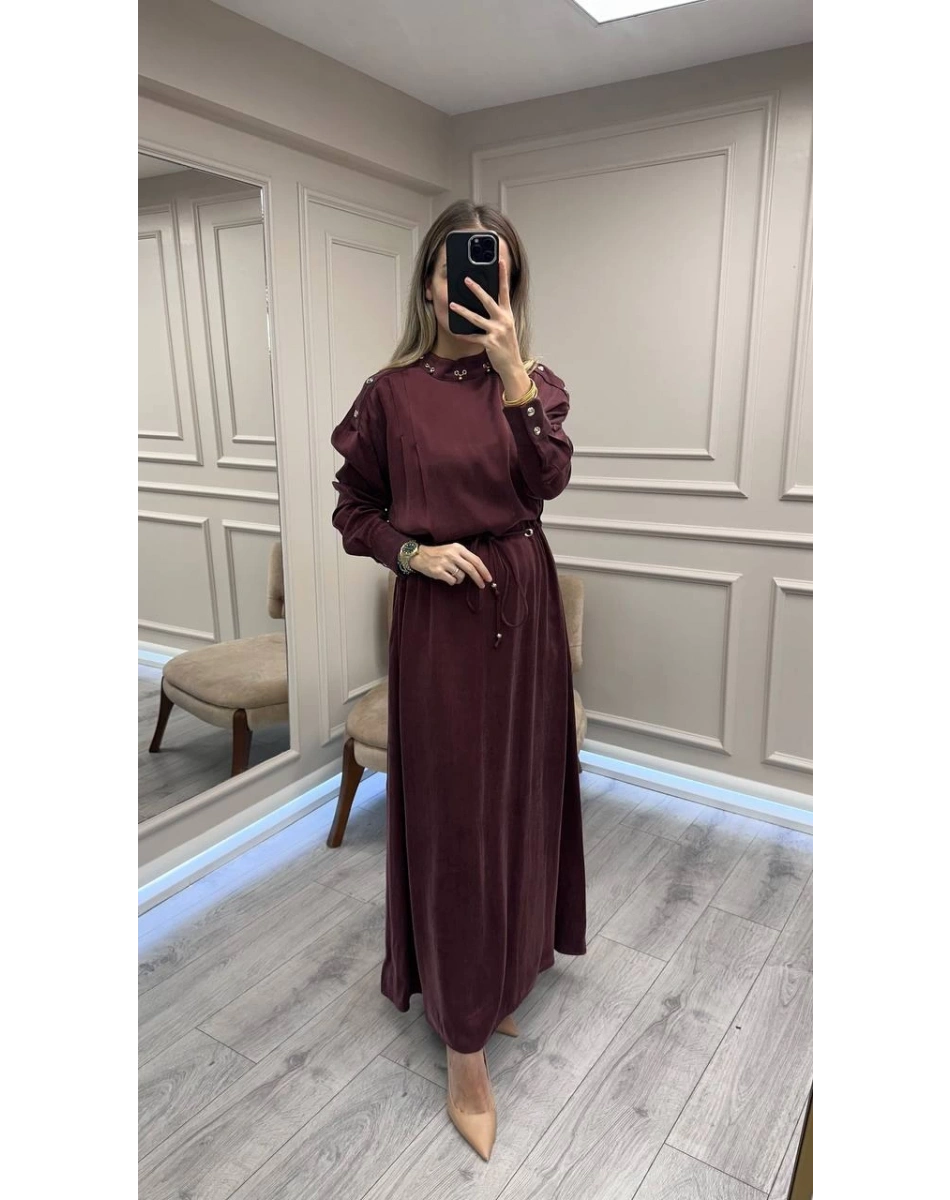 Clande CL25055006 Bordo Yaka Detaylı Elbise